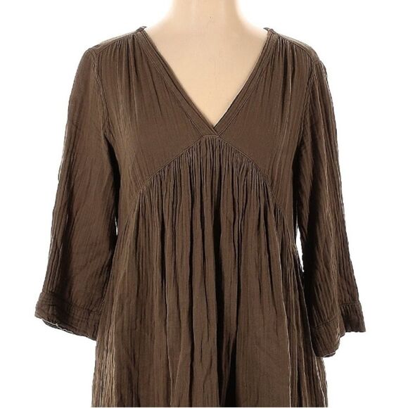 Xirena Cotton Gauze Chocolate Brown Bell Sleeve Peasant Tiered Dress Small - Picture 3 of 10